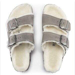 Birkenstock Gray Shearling Sandals